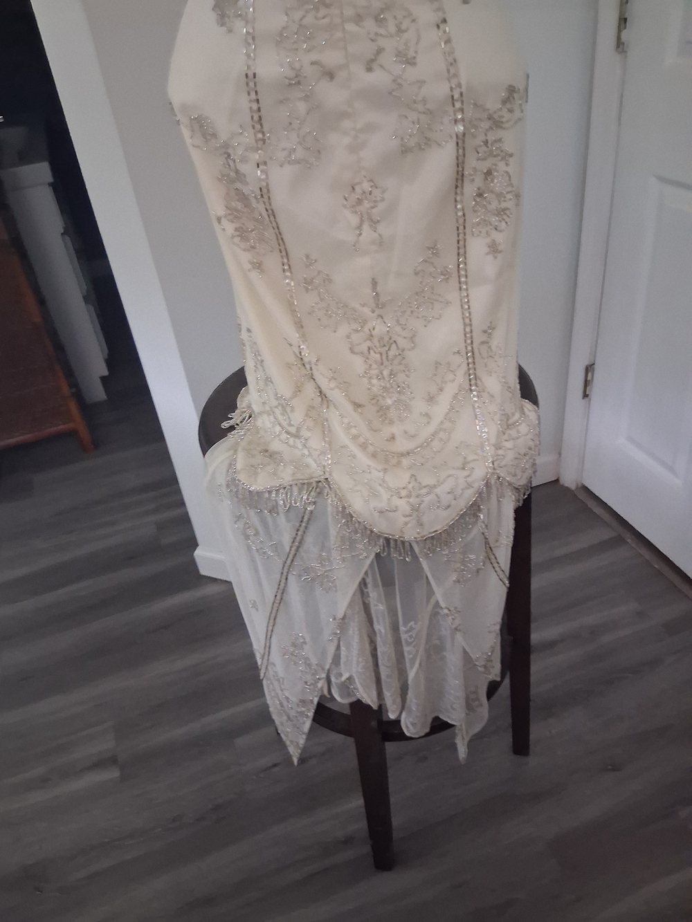 Embellished Ivory Evening Dress with Beaded Detail - Picture 5 of 13